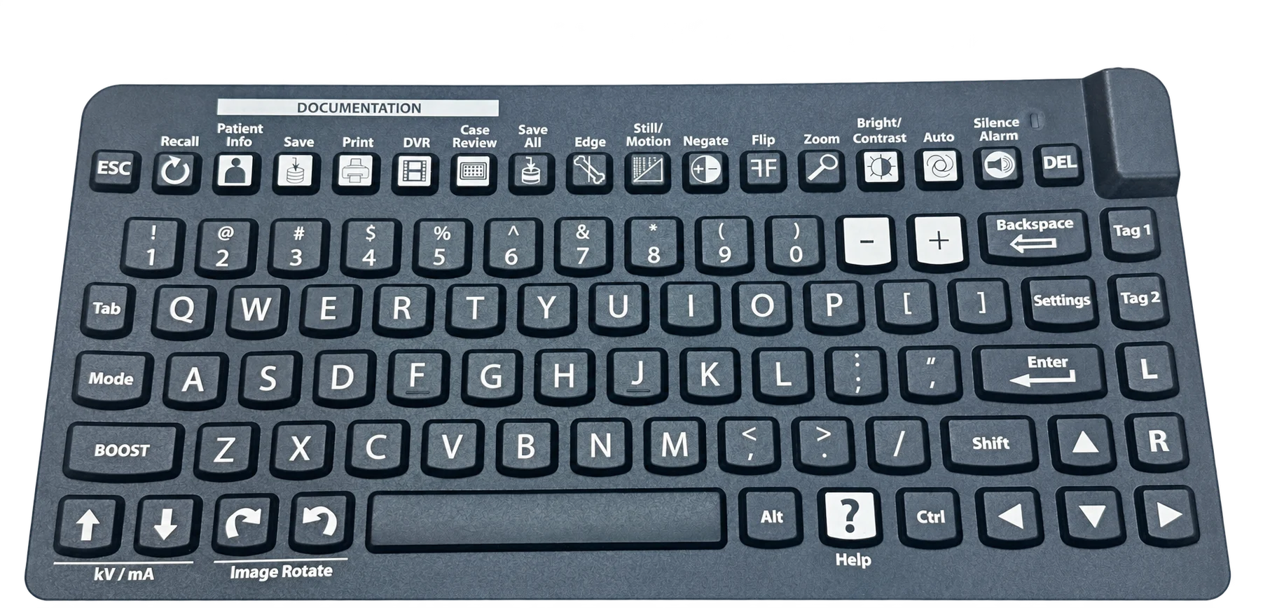 Custom keyboard with dedicated documentation, imaging, and workflow shortcut keys