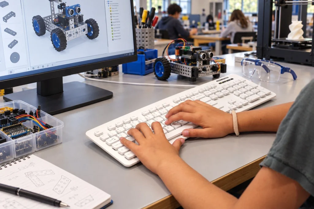 Student using an MMI keyboard in a high-school STEM makerspace