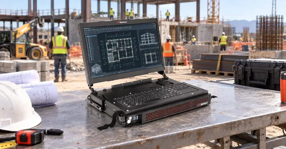 MaxVision MiniPac at an active construction site displaying building plans