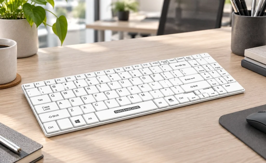 White MMI Its Cool keyboard on a modern worksurface